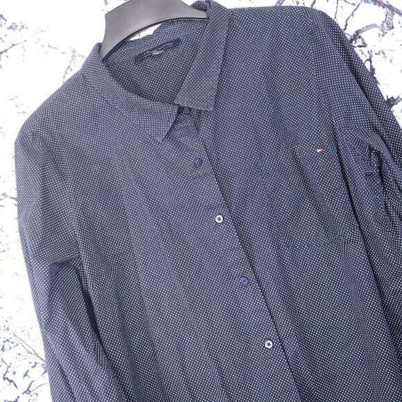 MICRODOT BUTTON DOWN XXL Tommy Hilfiger Navy Classic Y2K Preppy Office Work - Picture 1 of 7